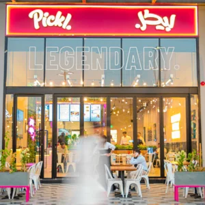 Pickl restaurant branding environment showing how the Arabic logo fits within the global brand identity copy