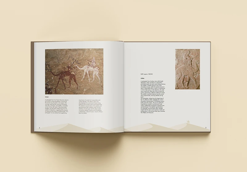 Editorial book interior design combining Arabic typography and historical imagery, displayed as a two-page spread.