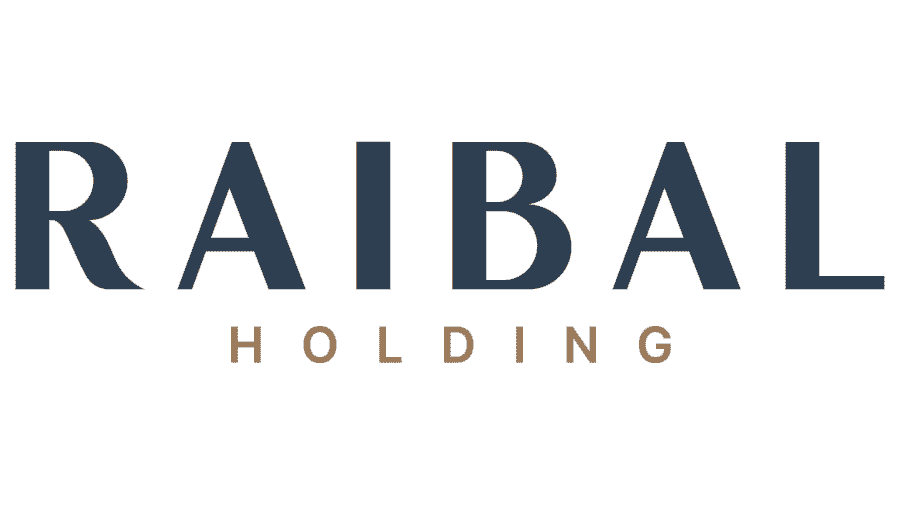 Selected Raibal Holding identity with an uppercase navy wordmark and a bronze descriptor.