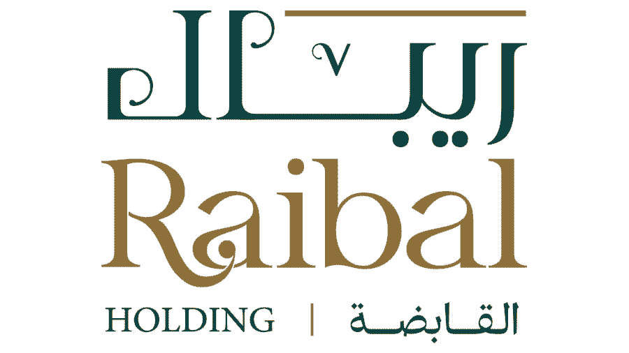 Refinement study of the original Raibal bilingual logo, with sharper lettering in deep green and gold.