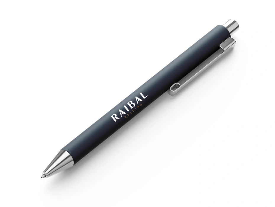 Navy pen mockup carrying the Raibal wordmark.